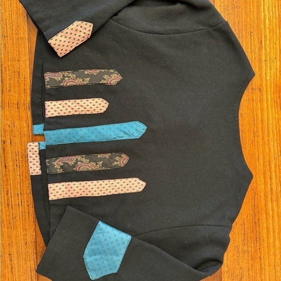 Handmade Upcycled Sweatshirt Vintage Men's Ties Button Front / Medium - Picture 10 of 12